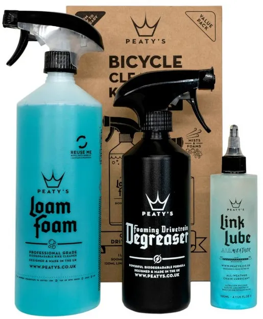 ee14f1a3cc630f5669e76c5a08b2801a-convert.webp Набір для мийки Peaty's Gift Pack Wash Degrease Lubricate Dry шампунь 500ml / дегрізер 500ml / мастило для ланцюга 120ml Dry